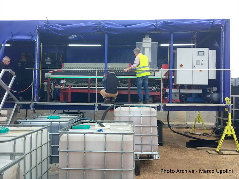 Dewatering phase using the Limburg Filter filter press.